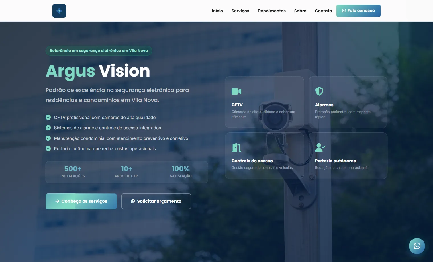 Prévia do site Argus Vision