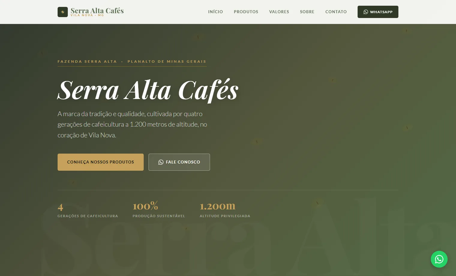 Prévia do site Serra Alta Cafés