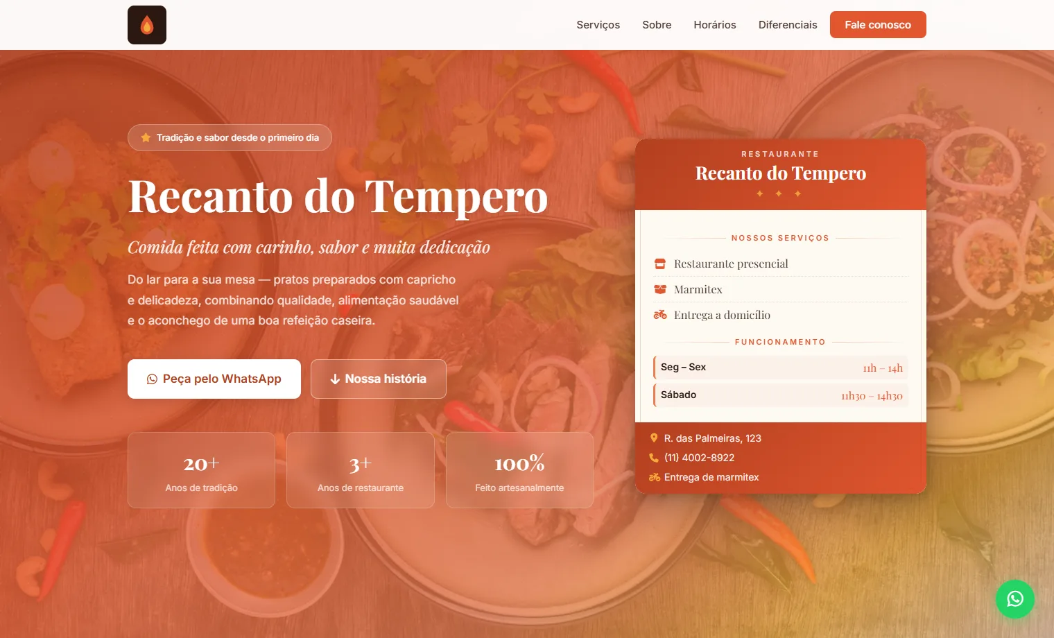 Prévia do site Recanto do Tempero
