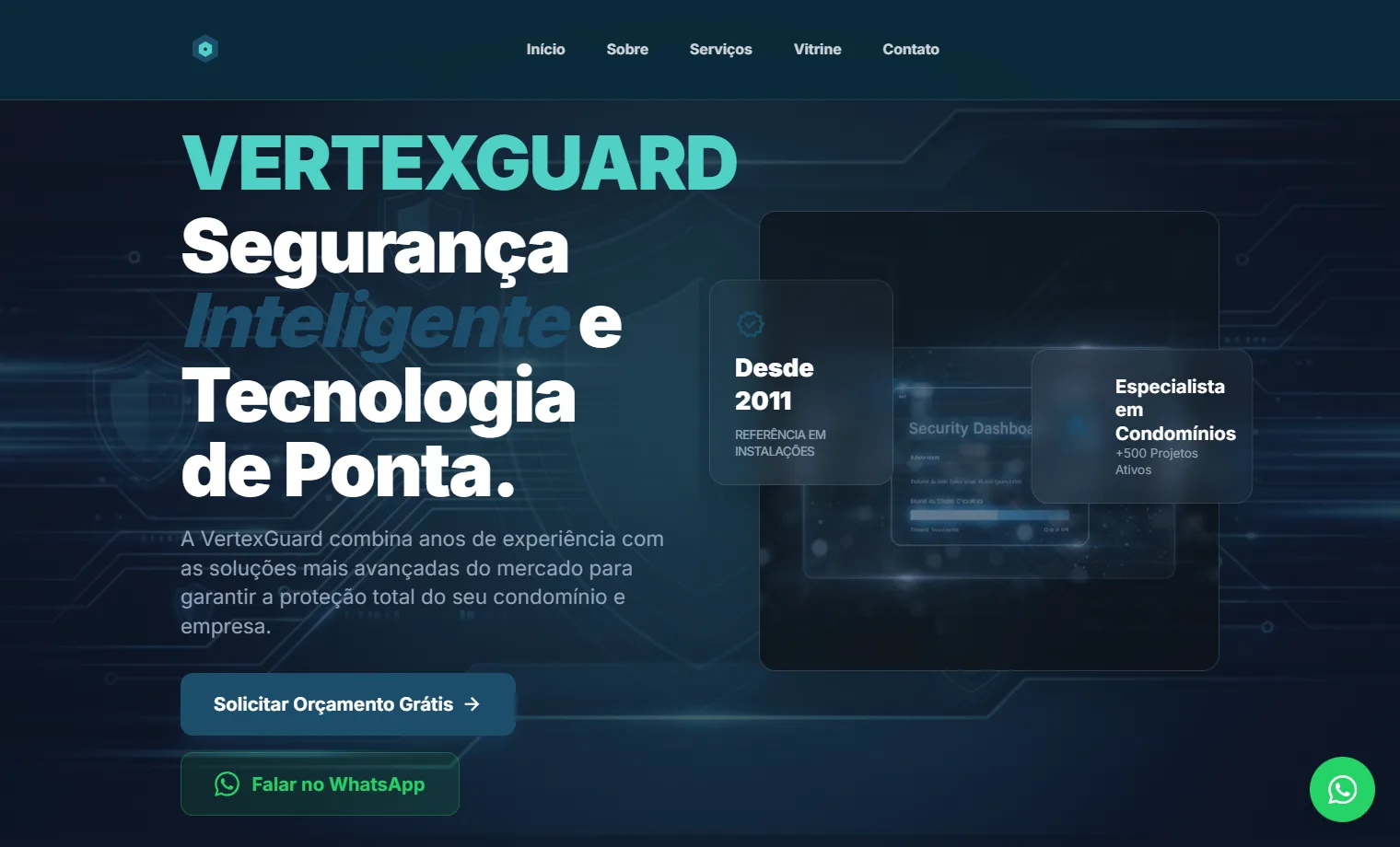 Prévia do site VertexGuard Segurança Eletrônica