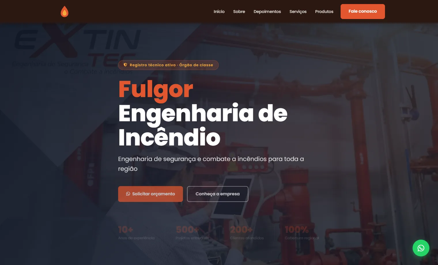 Prévia do site Fulgor Engenharia de Incêndio