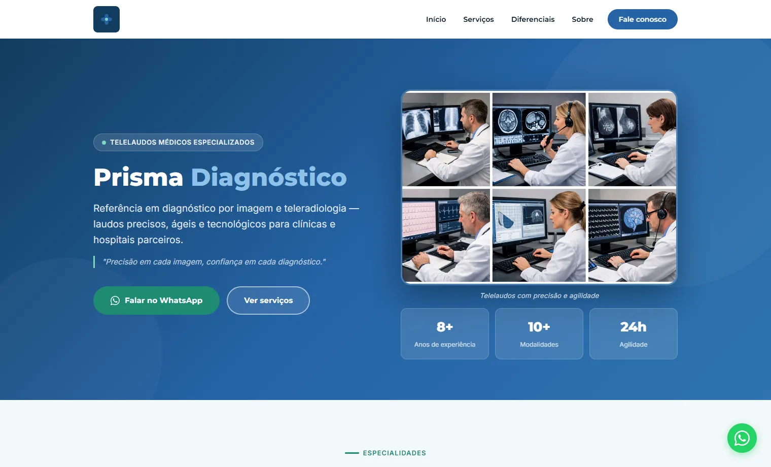 Prévia do site Prisma Diagnóstico