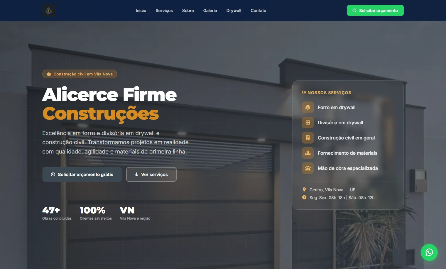 Prévia do site Alicerce Firme Construções