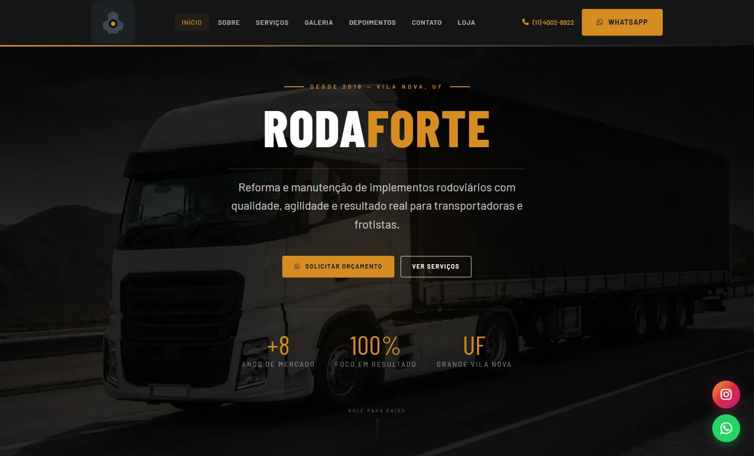 Prévia do site RodaForte Implementos Rodoviários
