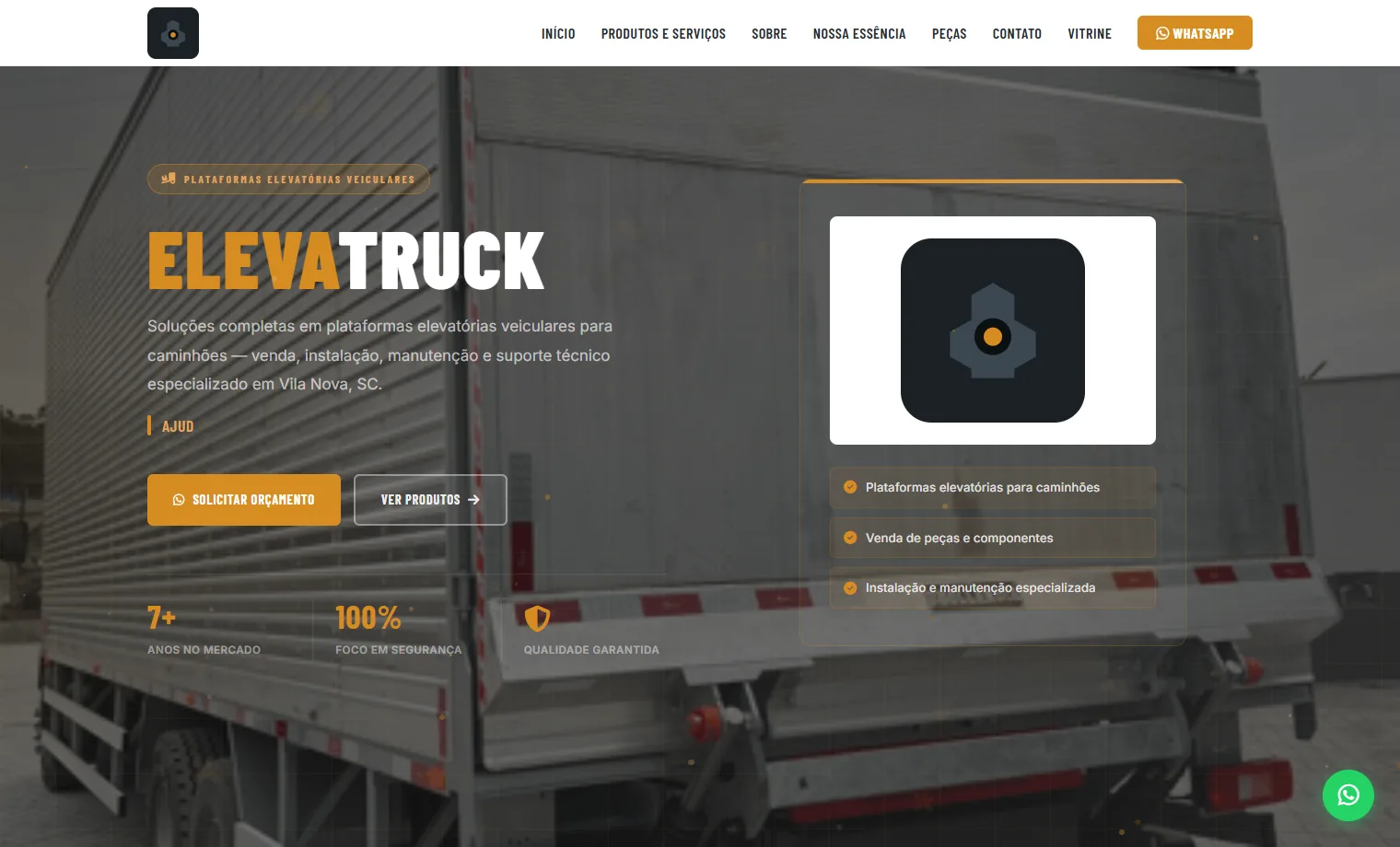 Prévia do site ElevaTruck Plataformas